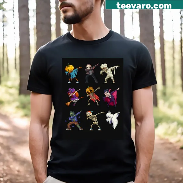 Funny Halloween T-shirt with dabbing ghost, pumpkin, and witch