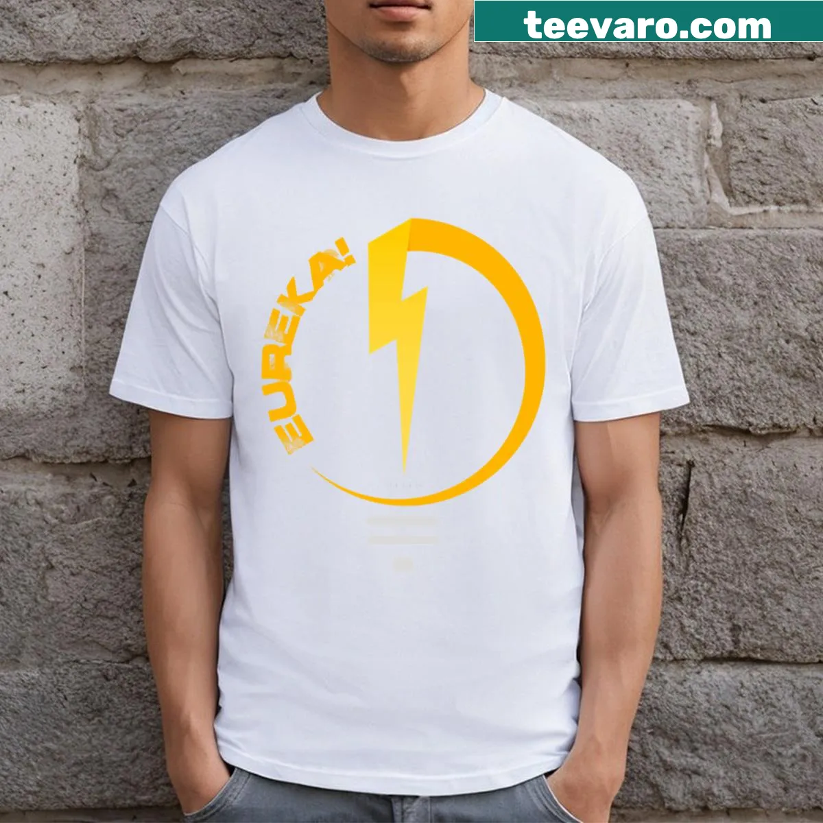 Eureka! text design on a T-shirt — on a men's t-shirt