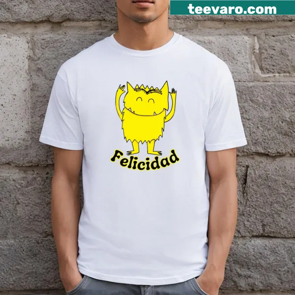 Playful text design of 'Felicidad' on a T-shirt