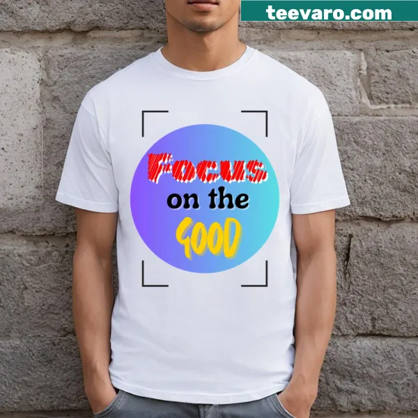 Positive vibes text t-shirt with uplifting phrases printed on it.