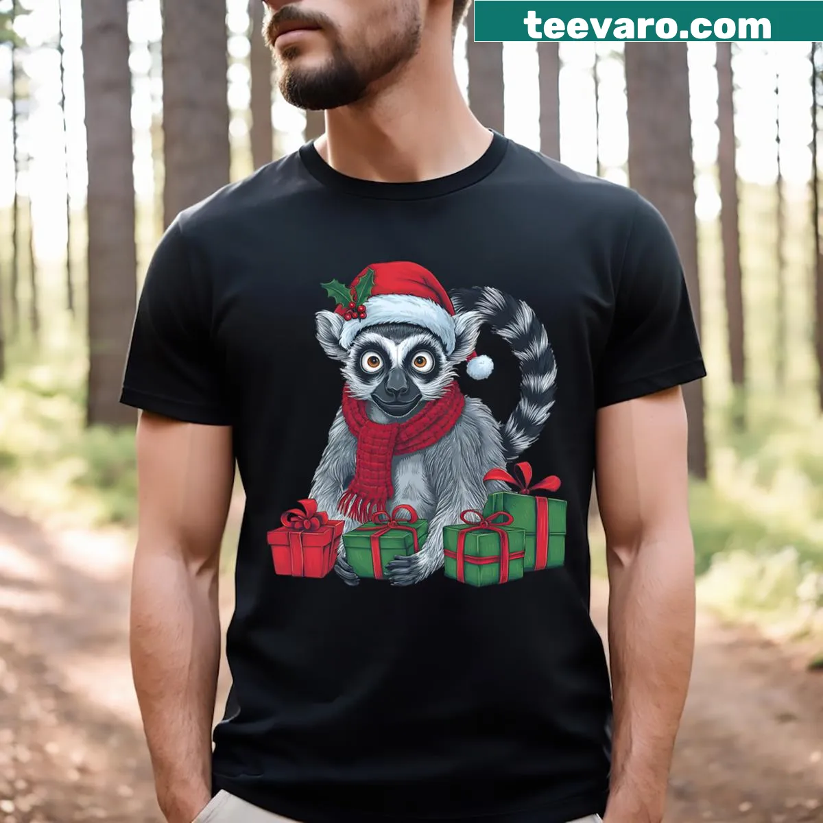 Cute Santa lemur illustration for holiday celebrations — on a men's t-shirt