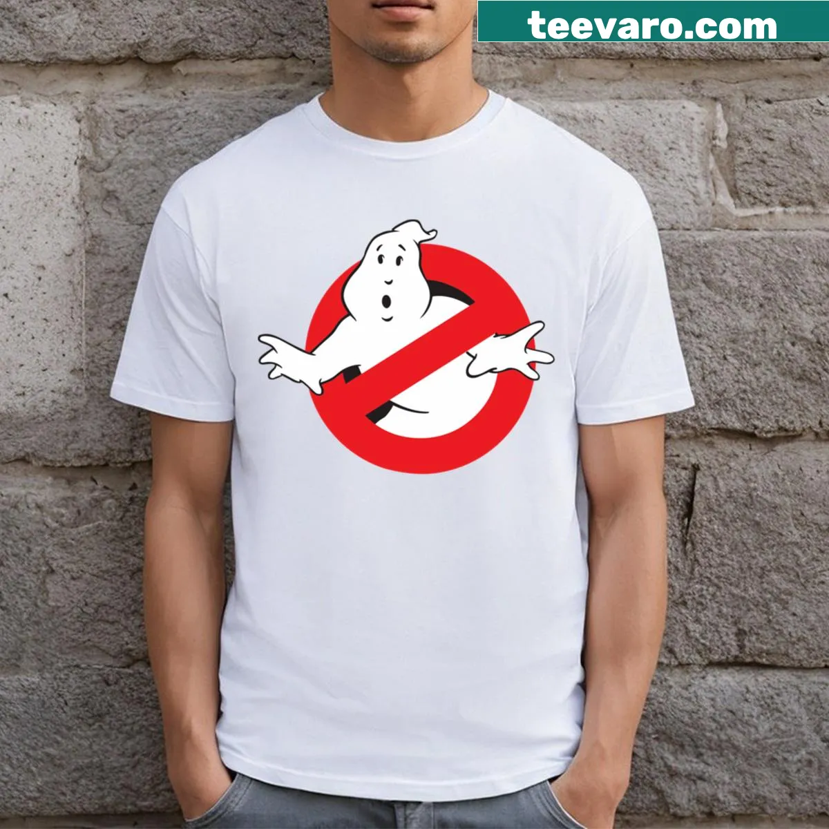 Ghostbusters T-shirt featuring the classic logo — on a men's t-shirt
