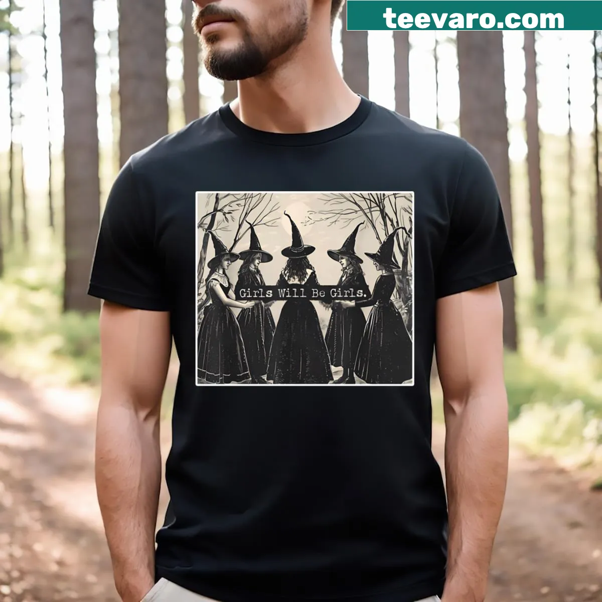 Cute witch-themed t-shirt with humorous text. — on a men's t-shirt