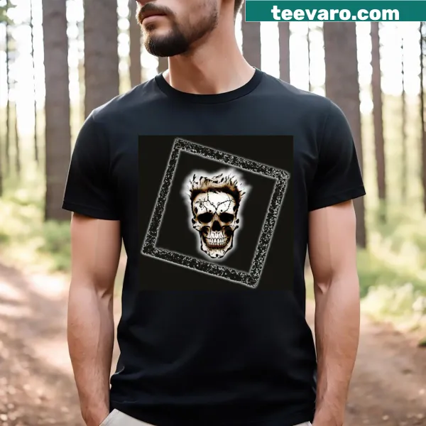 Gothic cartoon skull t-shirt with framed design.