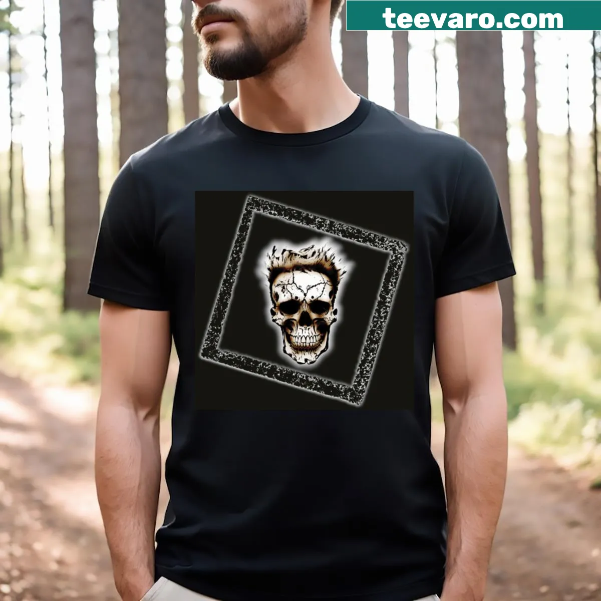 Gothic cartoon skull t-shirt with framed design. — on a men's t-shirt