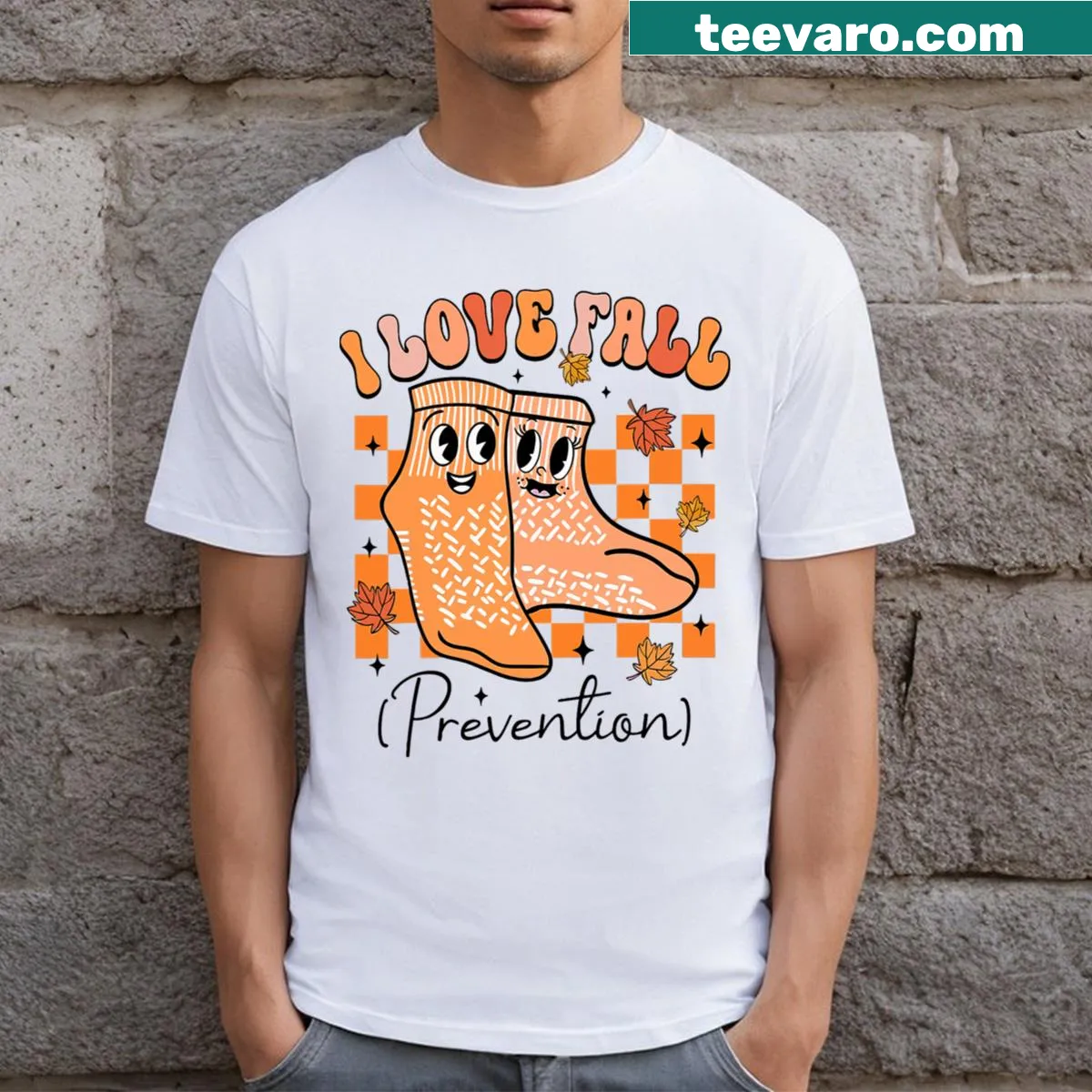 Typography T-shirt promoting fall prevention and physical therapy — on a men's t-shirt