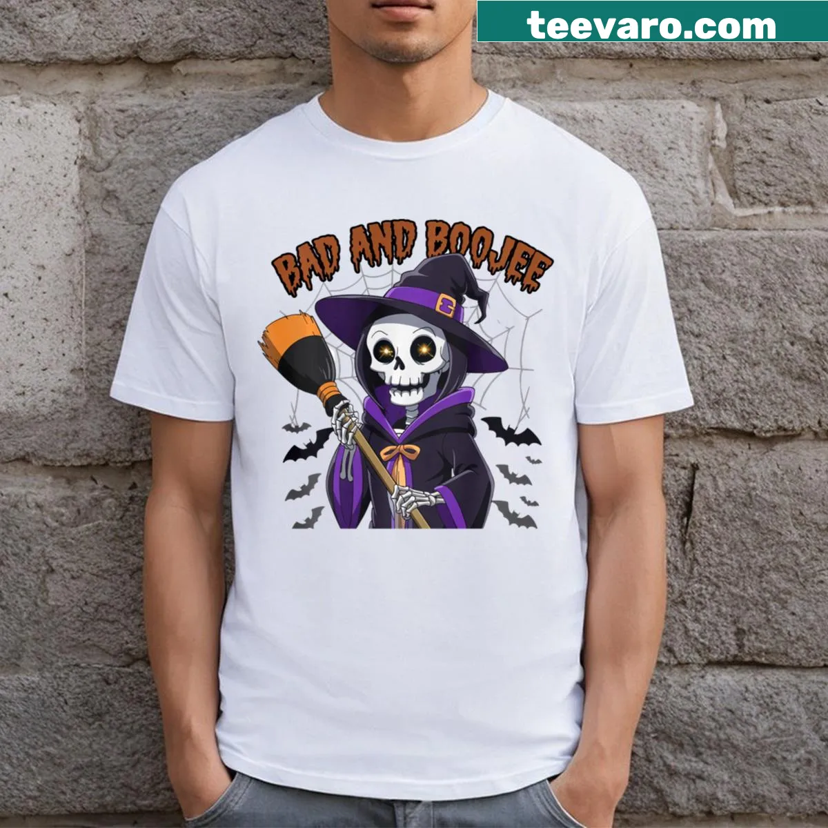 Funny Halloween T-shirt featuring a playful ghost graphic. — on a men's t-shirt