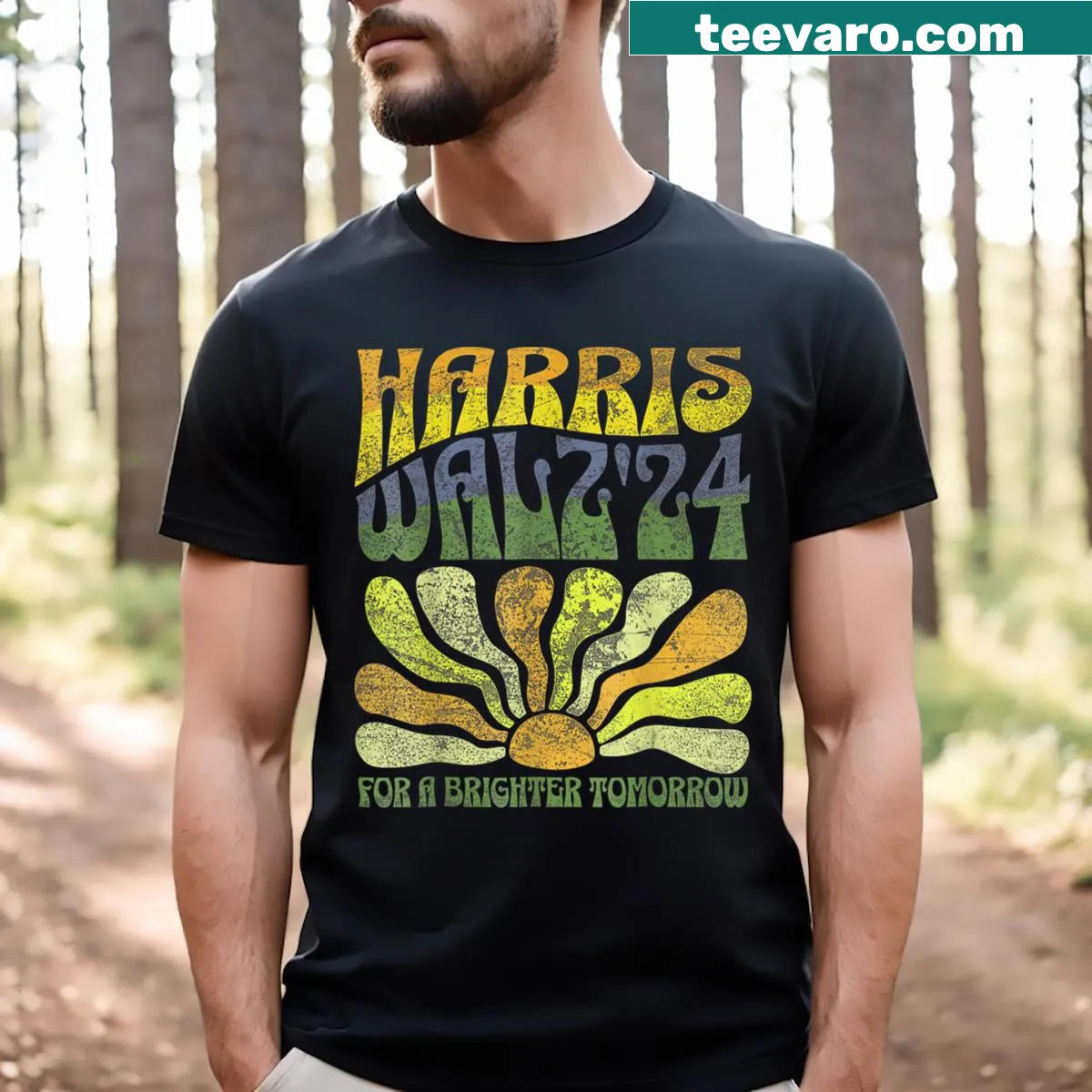 T-shirt with 'For A Brighter Tomorrow' for Harris and Walz — on a men's t-shirt