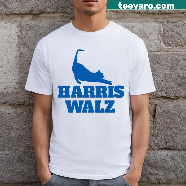 Illustration of a cute stretching blue cat on a T-shirt