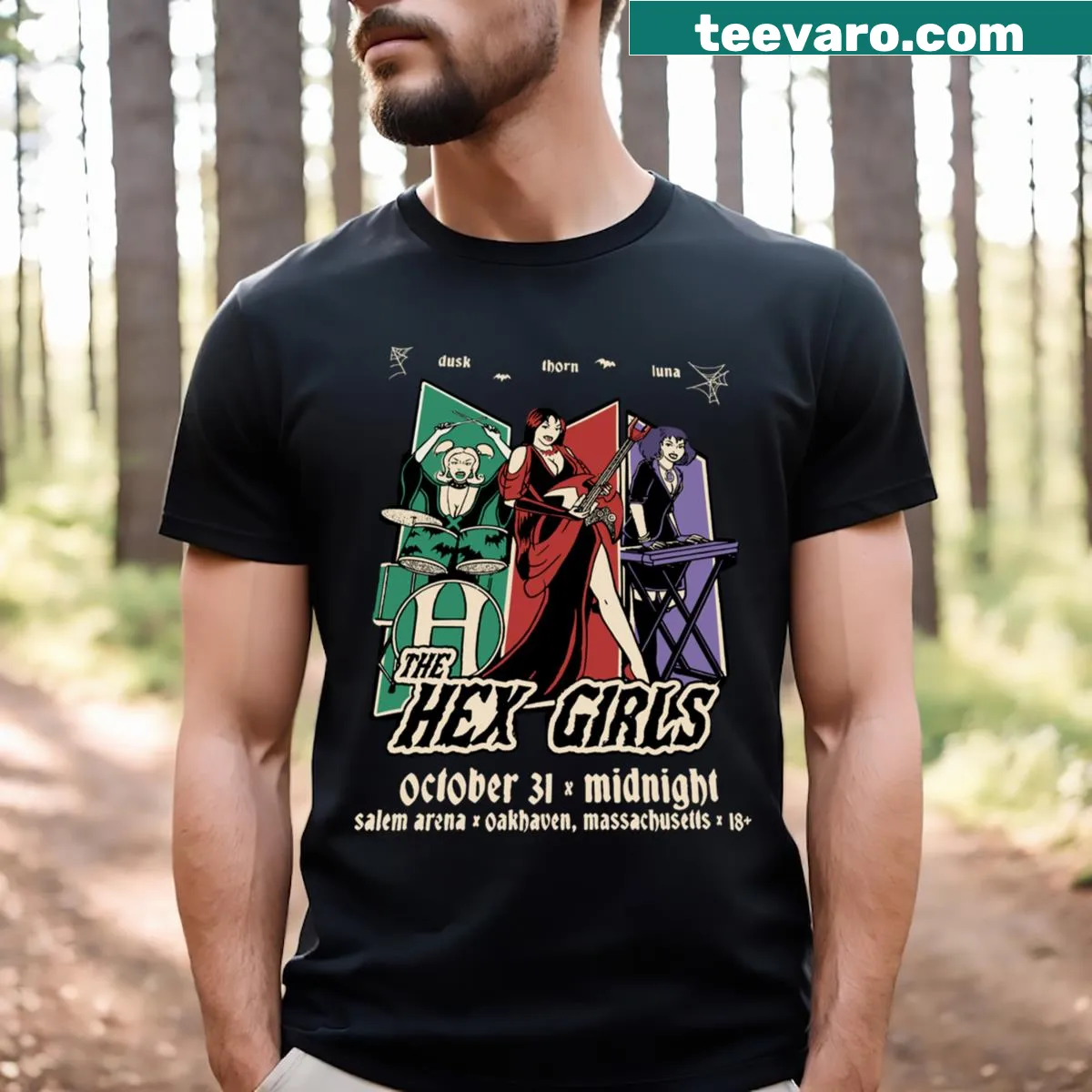 T-shirt featuring the Hex Girls with a whimsical design — on a men's t-shirt