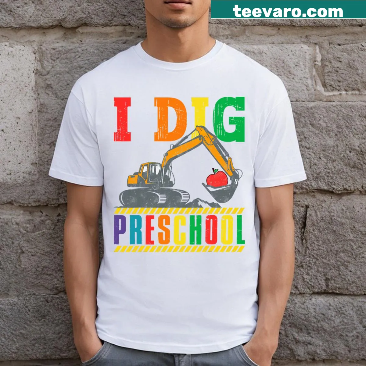 Cute dump truck graphic for preschool boys on T-shirt — on a men's t-shirt