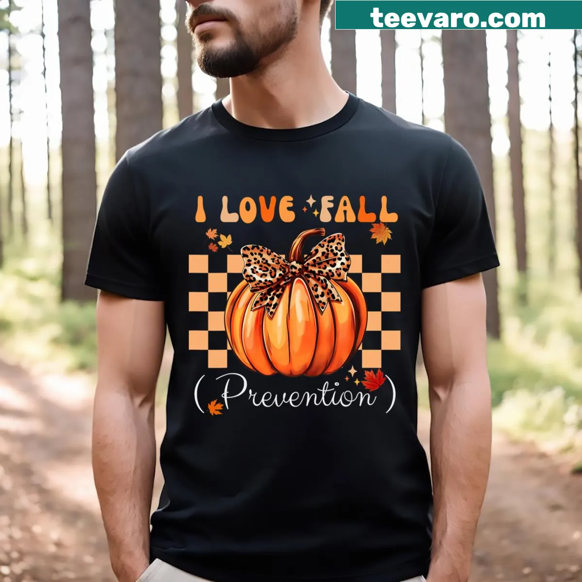 Thanksgiving humor design promoting fall prevention T-shirt — on a men's t-shirt