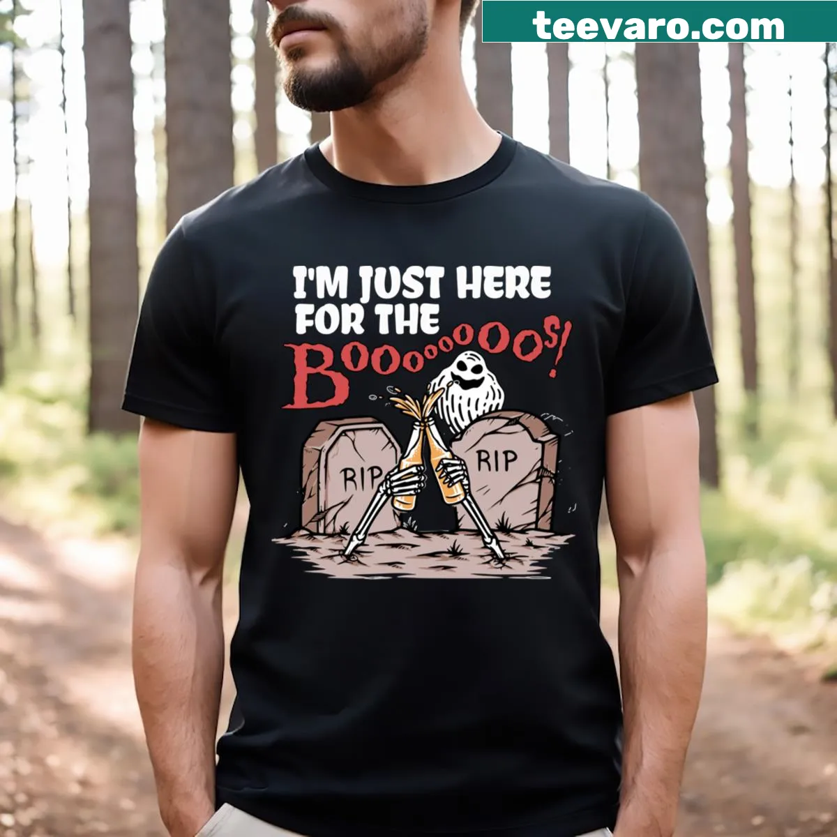 Cute ghost design with funny Halloween phrase — on a men's t-shirt