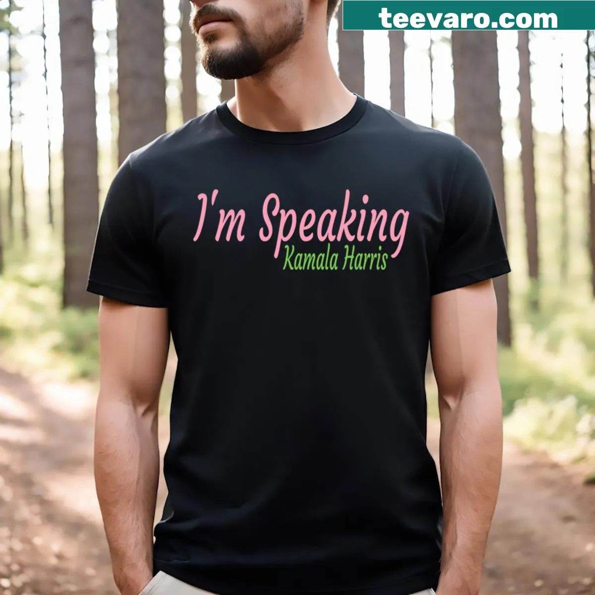 Vintage Kamala Harris shirt with 'I'm Speaking' text — on a men's t-shirt