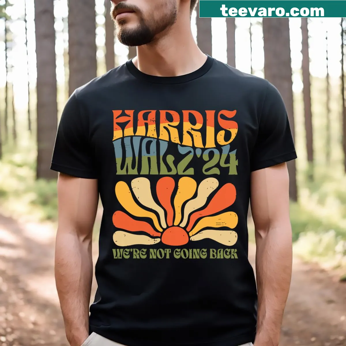 Boho aesthetic T-shirt with Kamala Harris quote about progress — on a men's t-shirt
