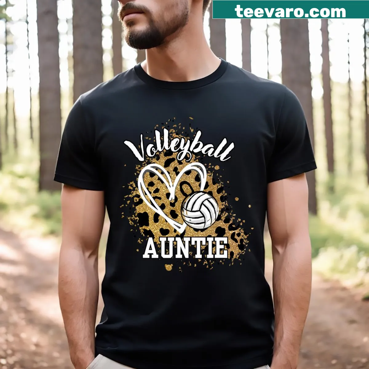 Leopard print T-shirt for volleyball aunts — on a men's t-shirt