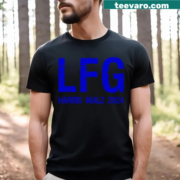 T-shirt encouraging voting with 'Lets Go! Vote Harris Walz 2024' graphic