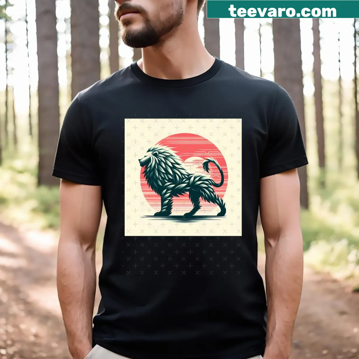 AI-generated lion design made of leaves on T-shirt — on a men's t-shirt