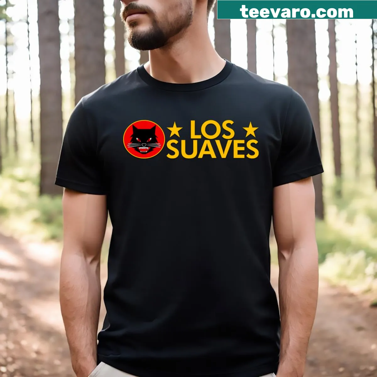 T-shirt featuring a tribute to the band Los Suaves — on a men's t-shirt