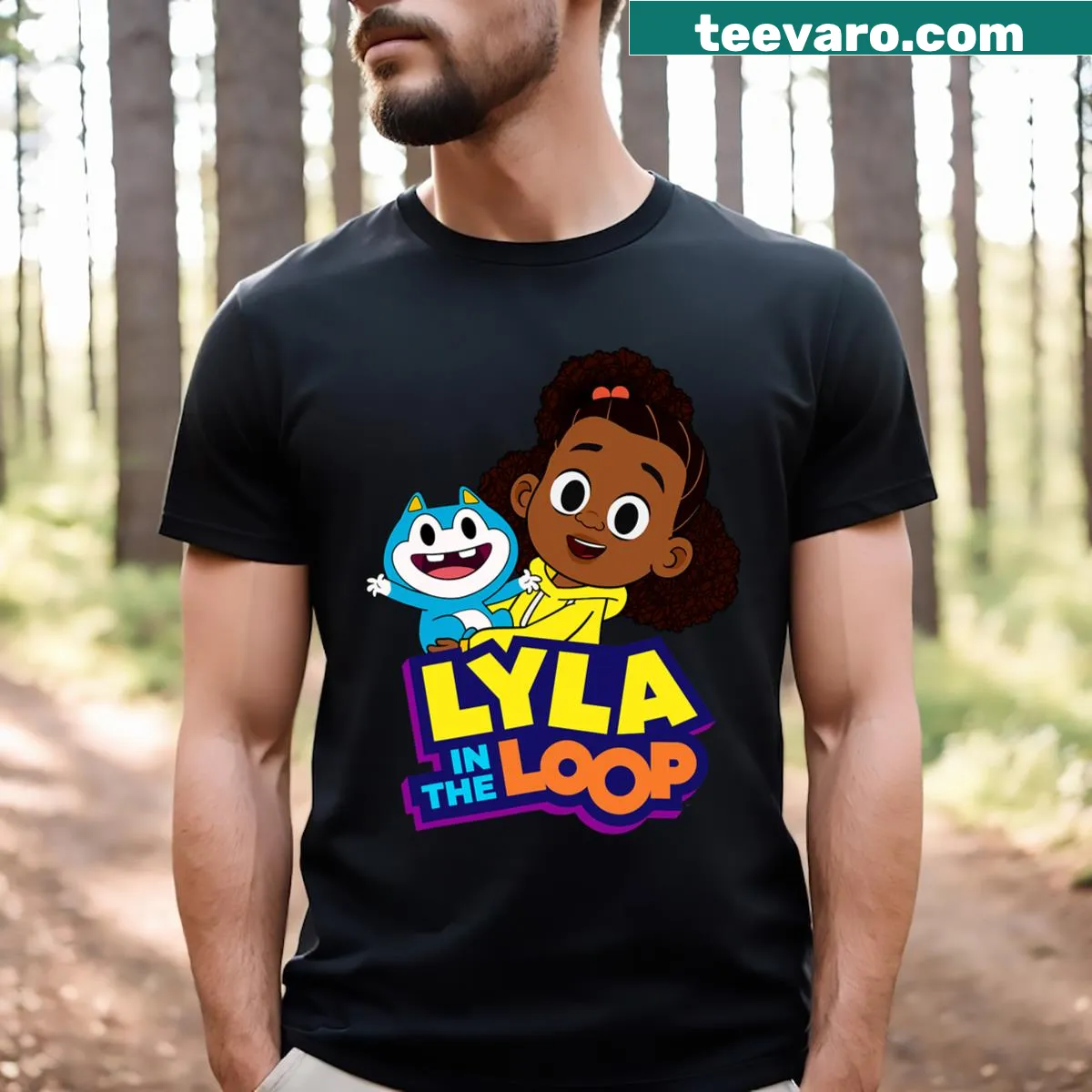 Lyla & Stu logo T-shirt featuring playful design — on a men's t-shirt