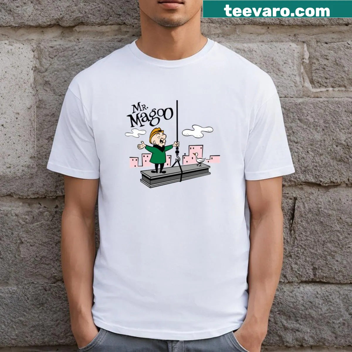 Retro T-shirt featuring a Mr. Magoo cartoon graphic — on a men's t-shirt