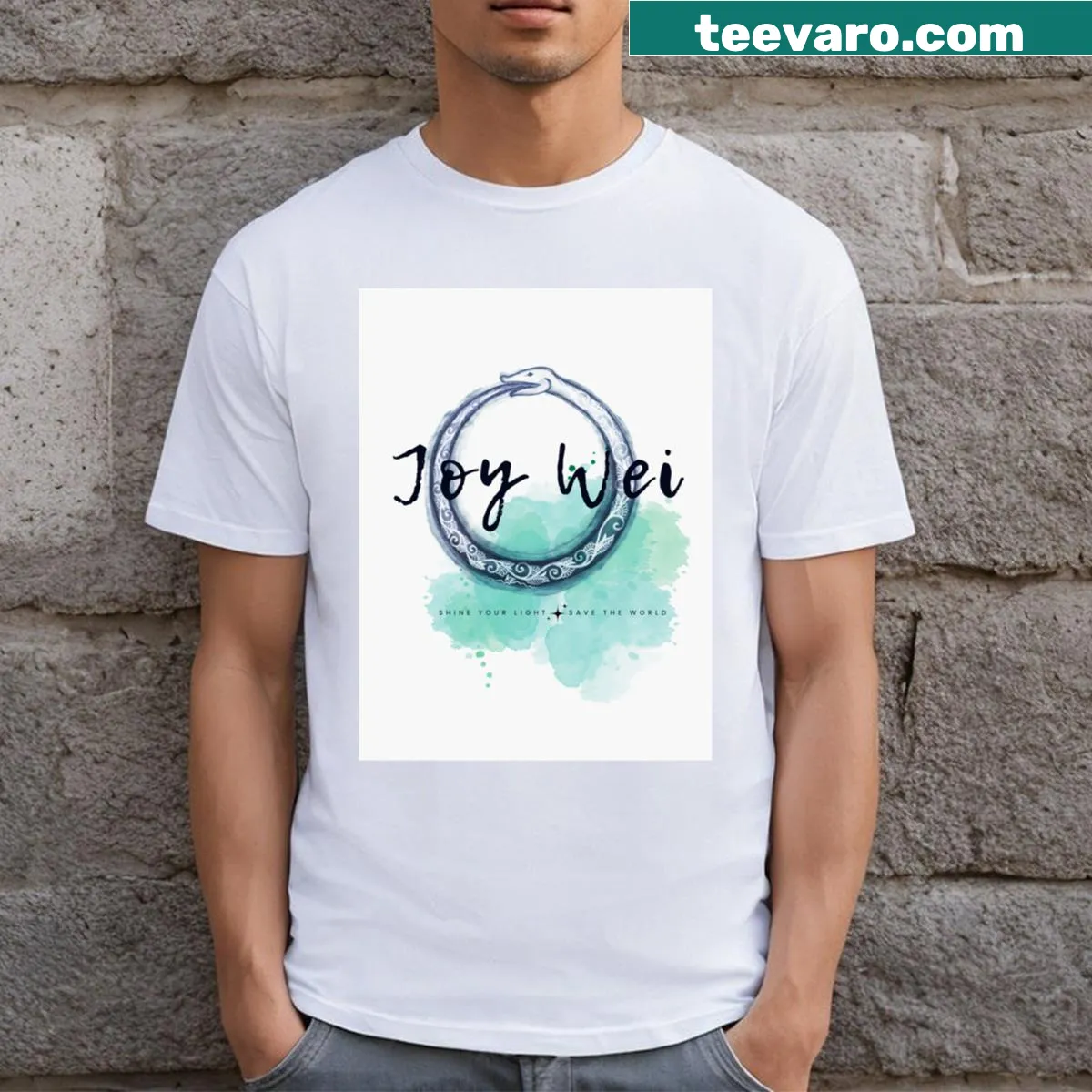 Ouroboros symbol with the message about renewal and unity — on a men's t-shirt