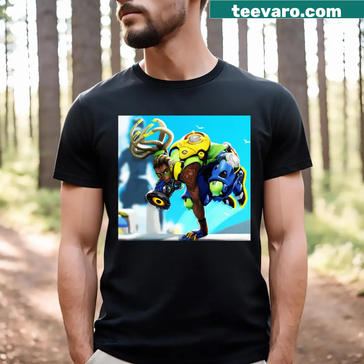 T-shirt featuring the Overwatch logo in bold typography — on a men's t-shirt