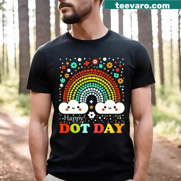Colorful 'Happy Dot Day' rainbow T-shirt for kids and teachers
