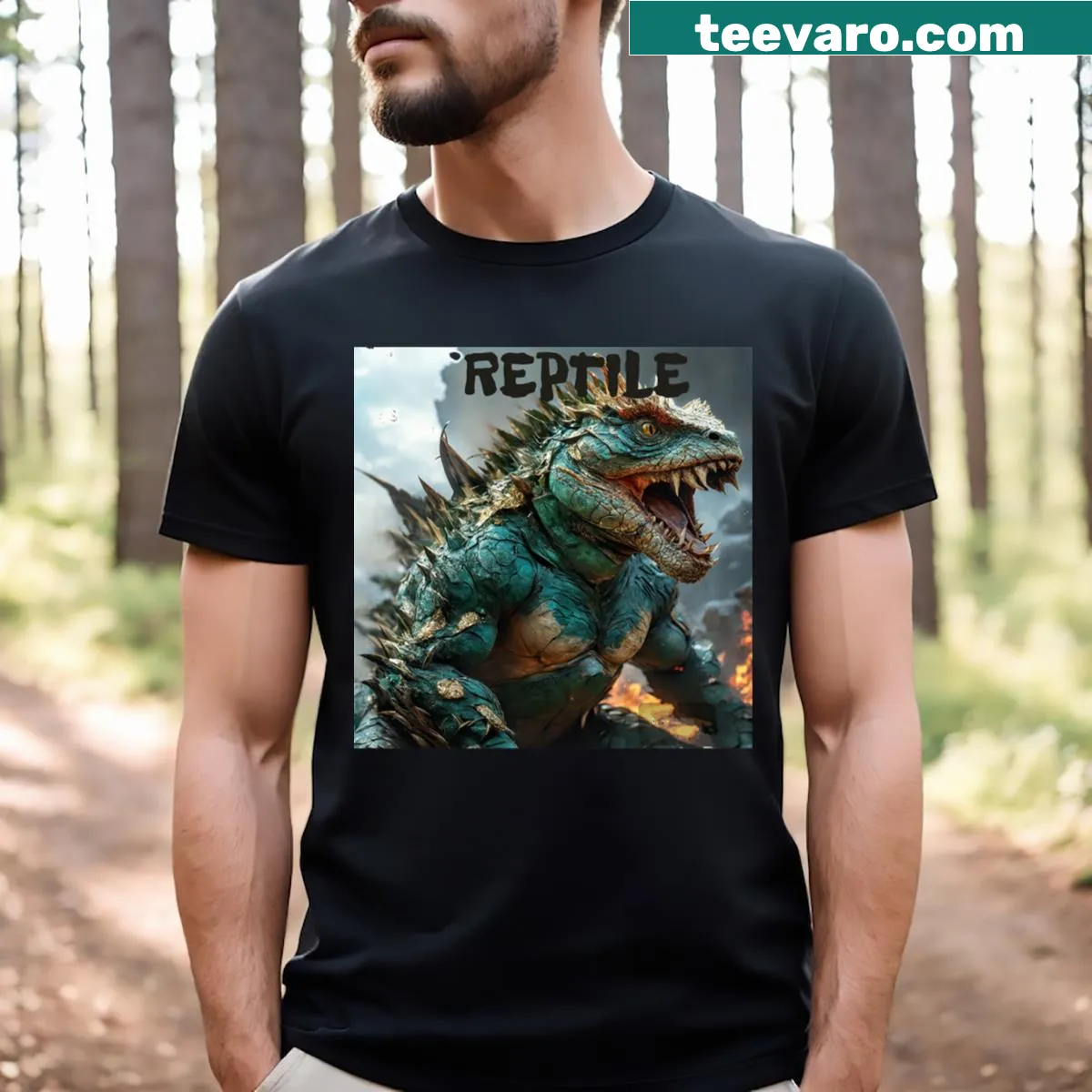 Illustration of a reptile emphasizing wild and dangerous qualities — on a men's t-shirt