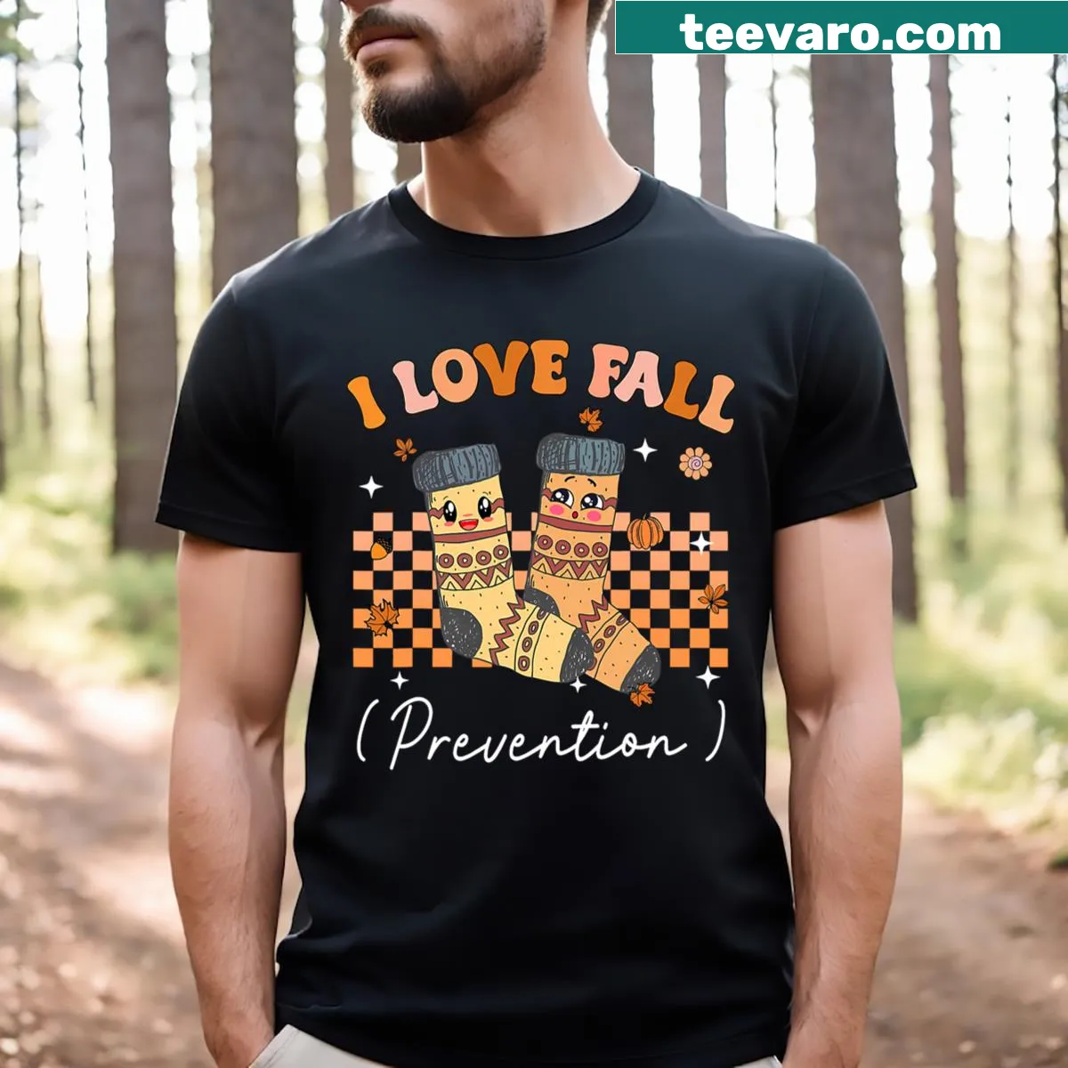 Retro fall-themed nurse t-shirt celebrating fall prevention — on a men's t-shirt
