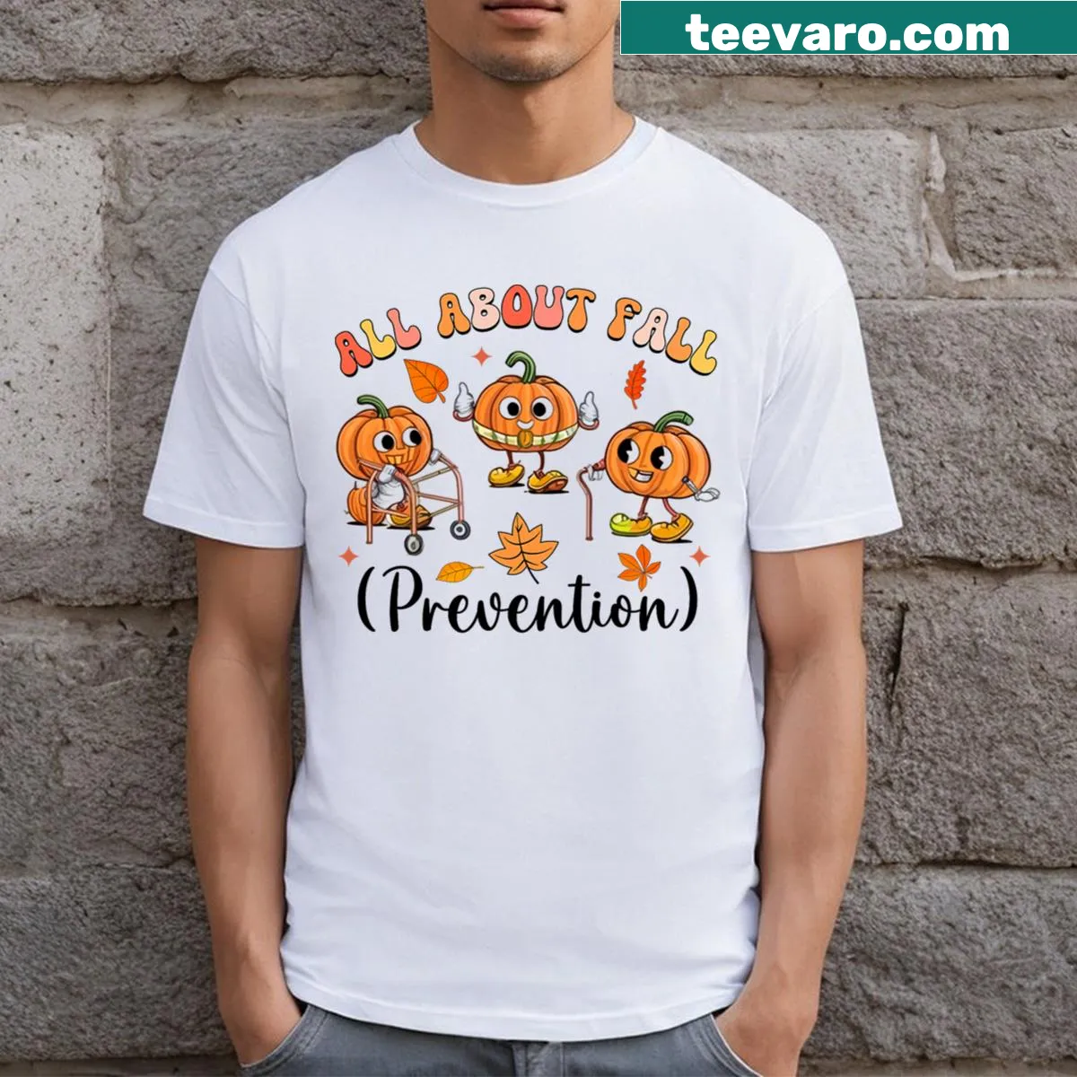 Occupational therapy t-shirt with 'I Love Fall Prevention' slogan — on a men's t-shirt