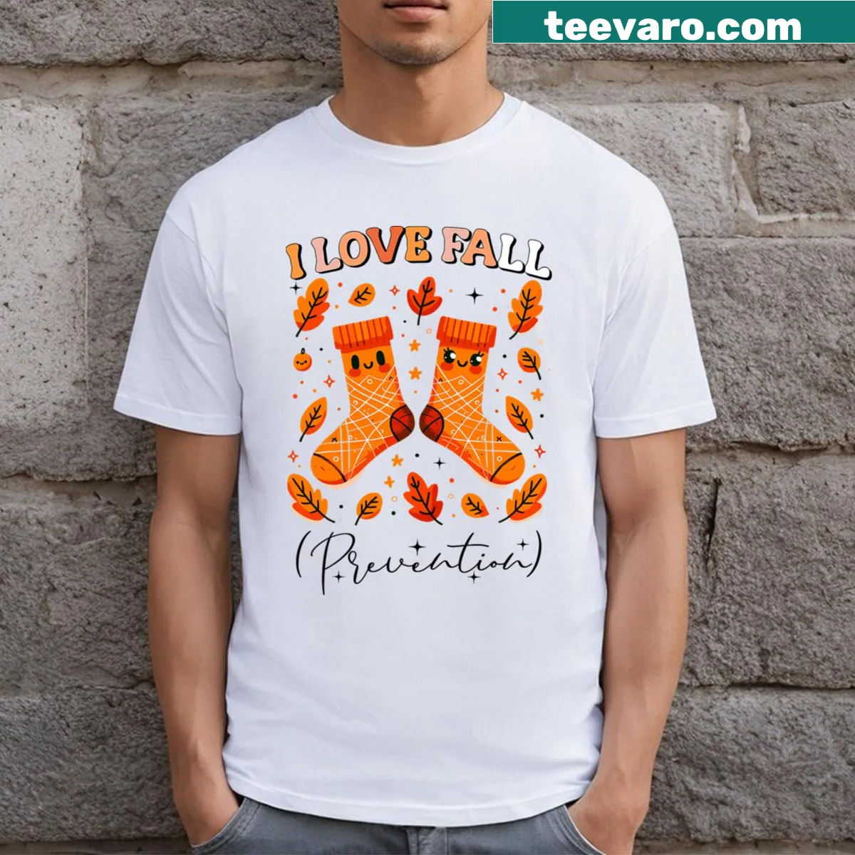 Retro Thanksgiving t-shirt for nurses and therapists with fall prevention message — on a men's t-shirt