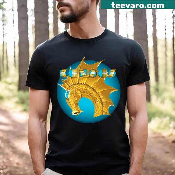 T-shirt featuring a collage of logos from rock and hip-hop albums
