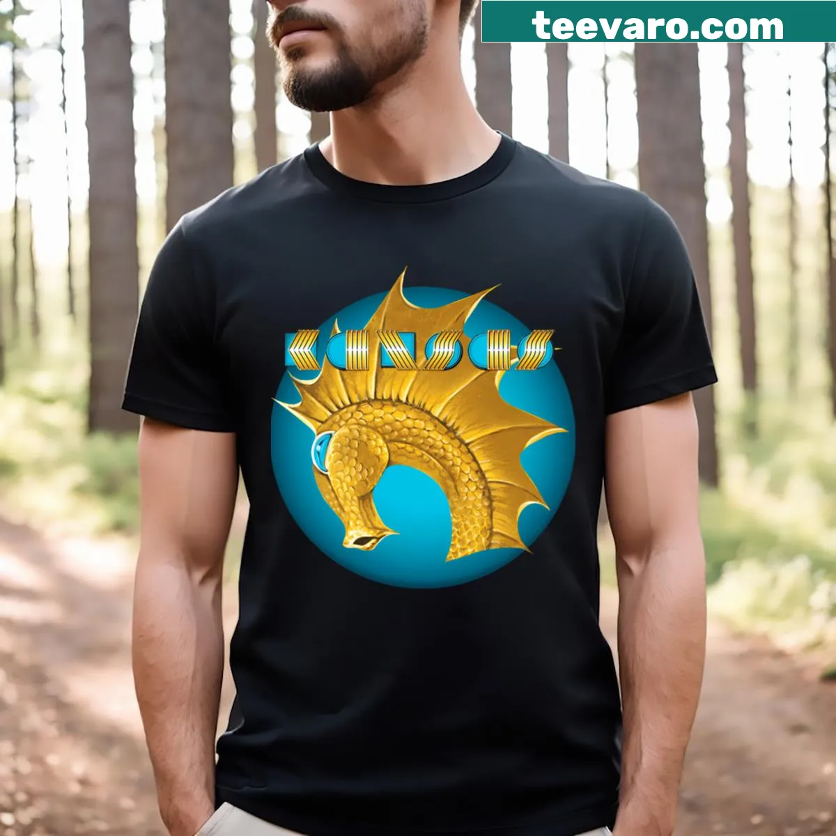T-shirt featuring a collage of logos from rock and hip-hop albums — on a men's t-shirt