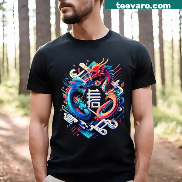 Illustrative t-shirt featuring a serene dragon-themed design
