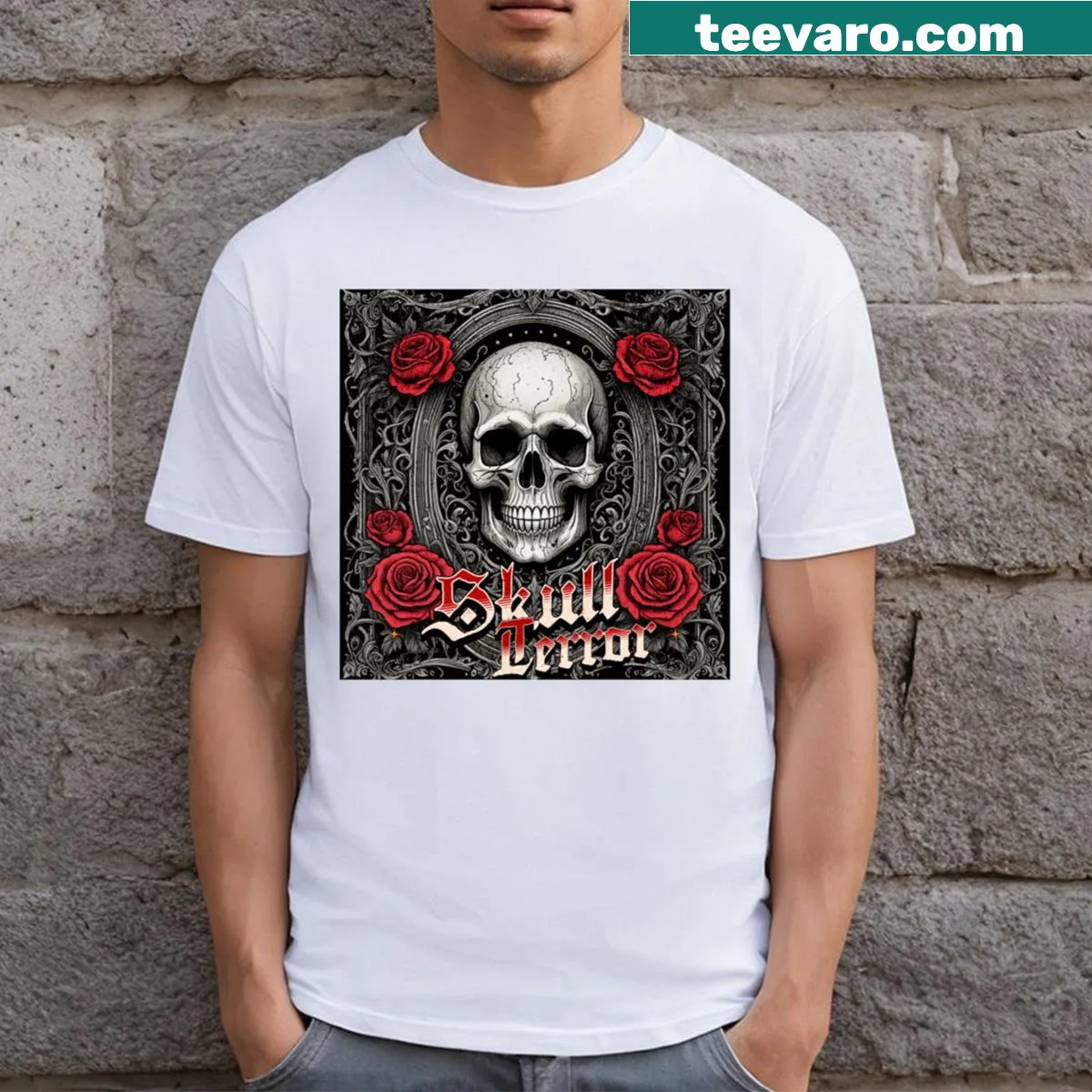 Skull graphic T-shirt with intricate details — on a men's t-shirt
