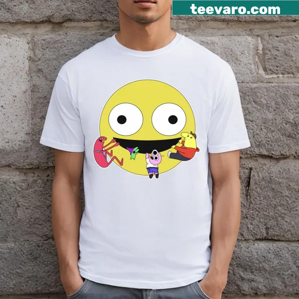 T-shirt featuring cheerful cartoon friends graphic