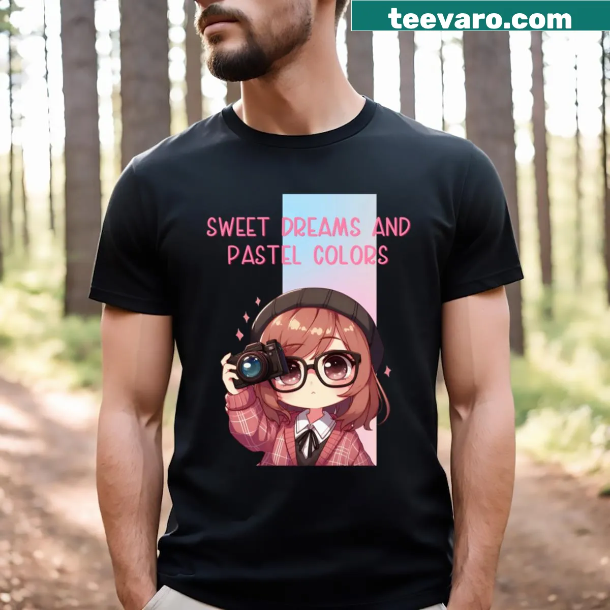 Typography design featuring 'Sweet Dreams' for a serene vibe — on a men's t-shirt