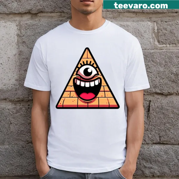 Artistic terracotta pyramid with an eye graphic