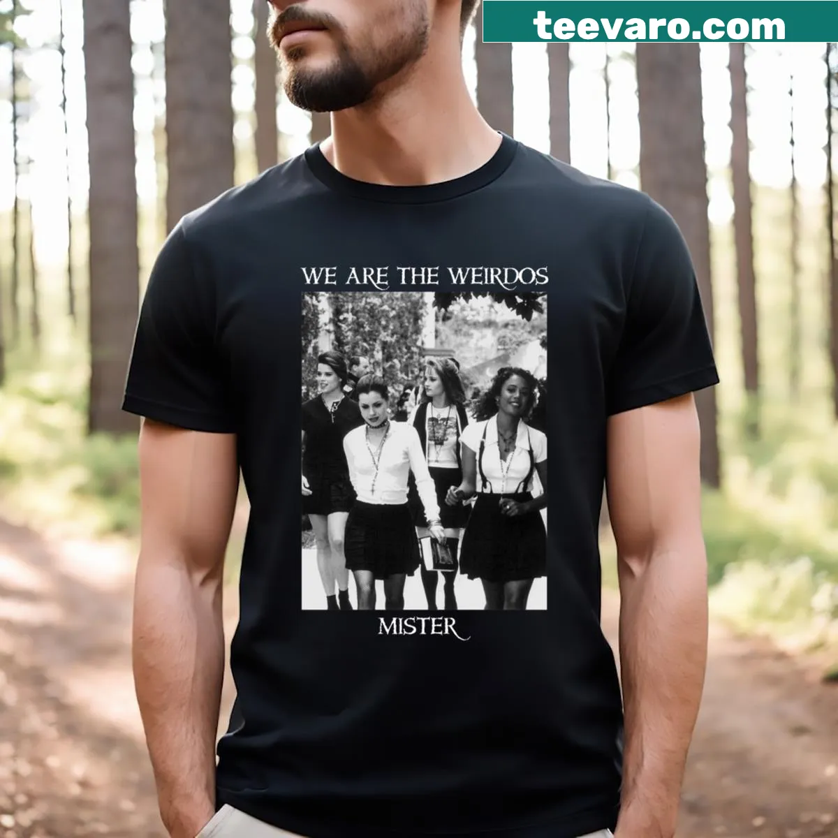 Typography t-shirt with the quote 'We Are The Weirdos Mister' — on a men's t-shirt
