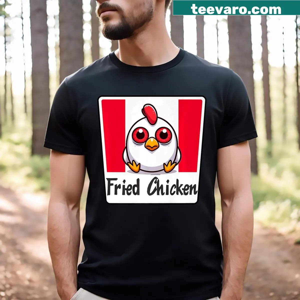 T-shirt featuring a fun fried chicken graphic — on a men's t-shirt