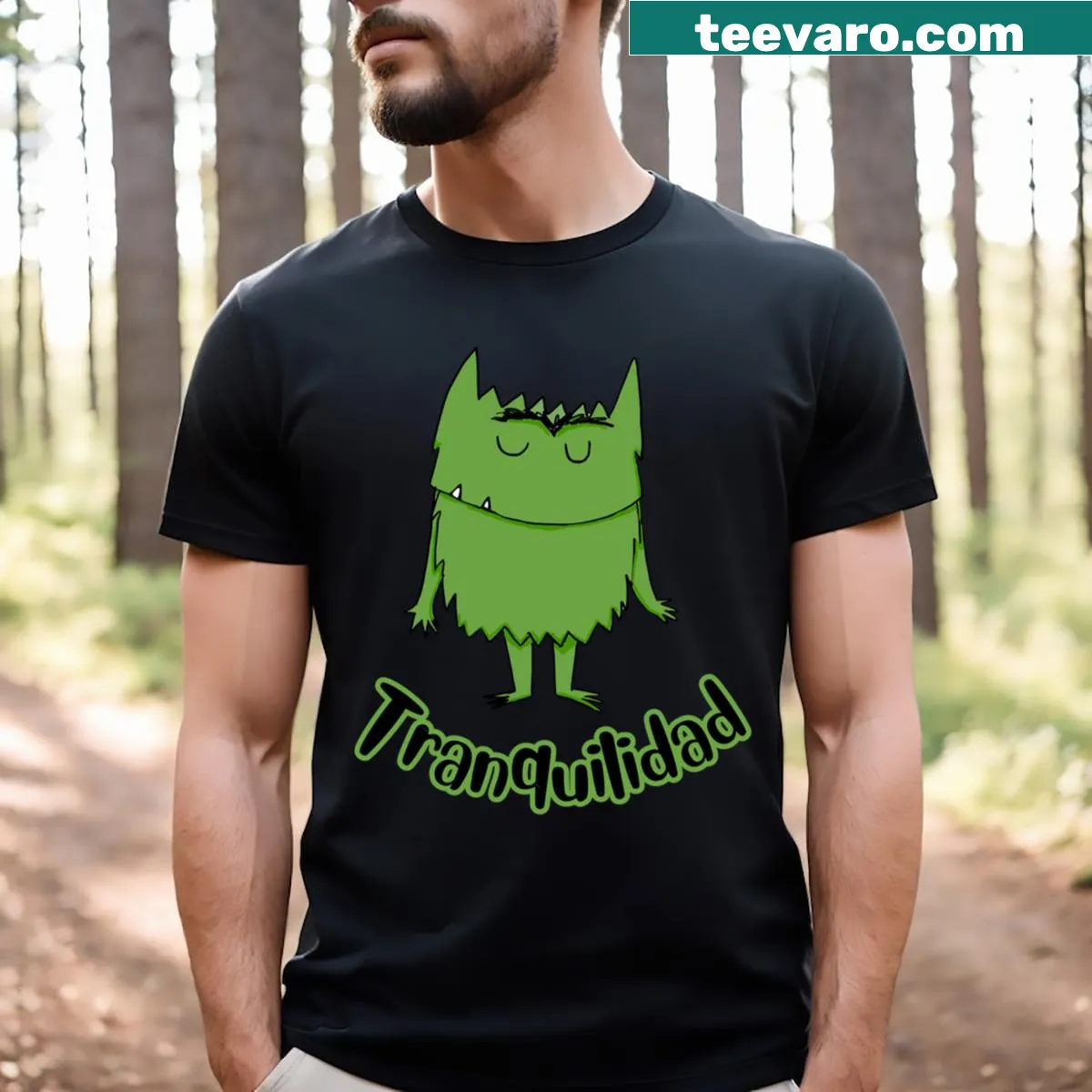 Hand-lettered tranquility themed T-shirt — on a men's t-shirt