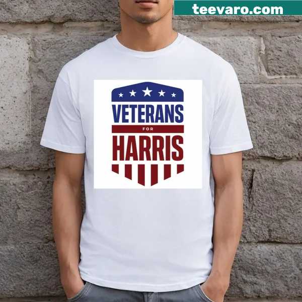 Veterans For Harris T-shirt with bold text