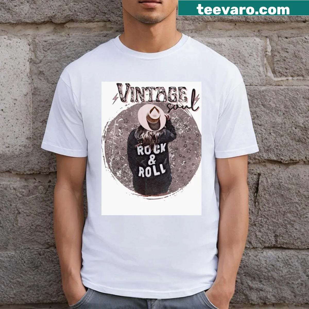 Vintage rock and soul graphic T-shirt — on a men's t-shirt