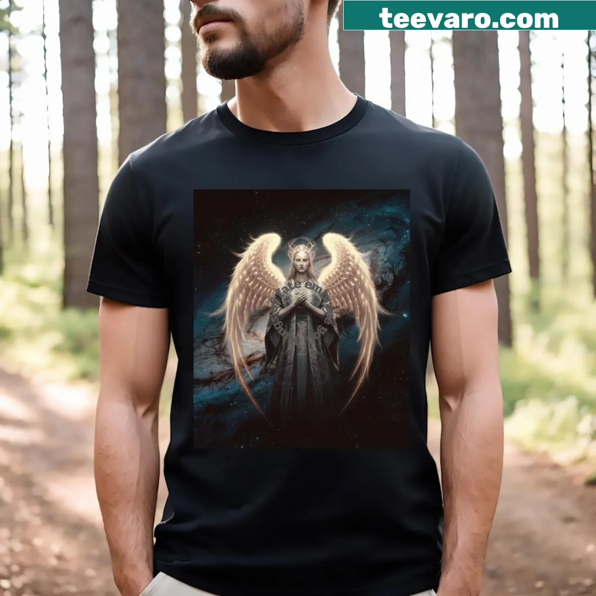 T-shirt with an illustration of wings symbolizing fate — on a men's t-shirt