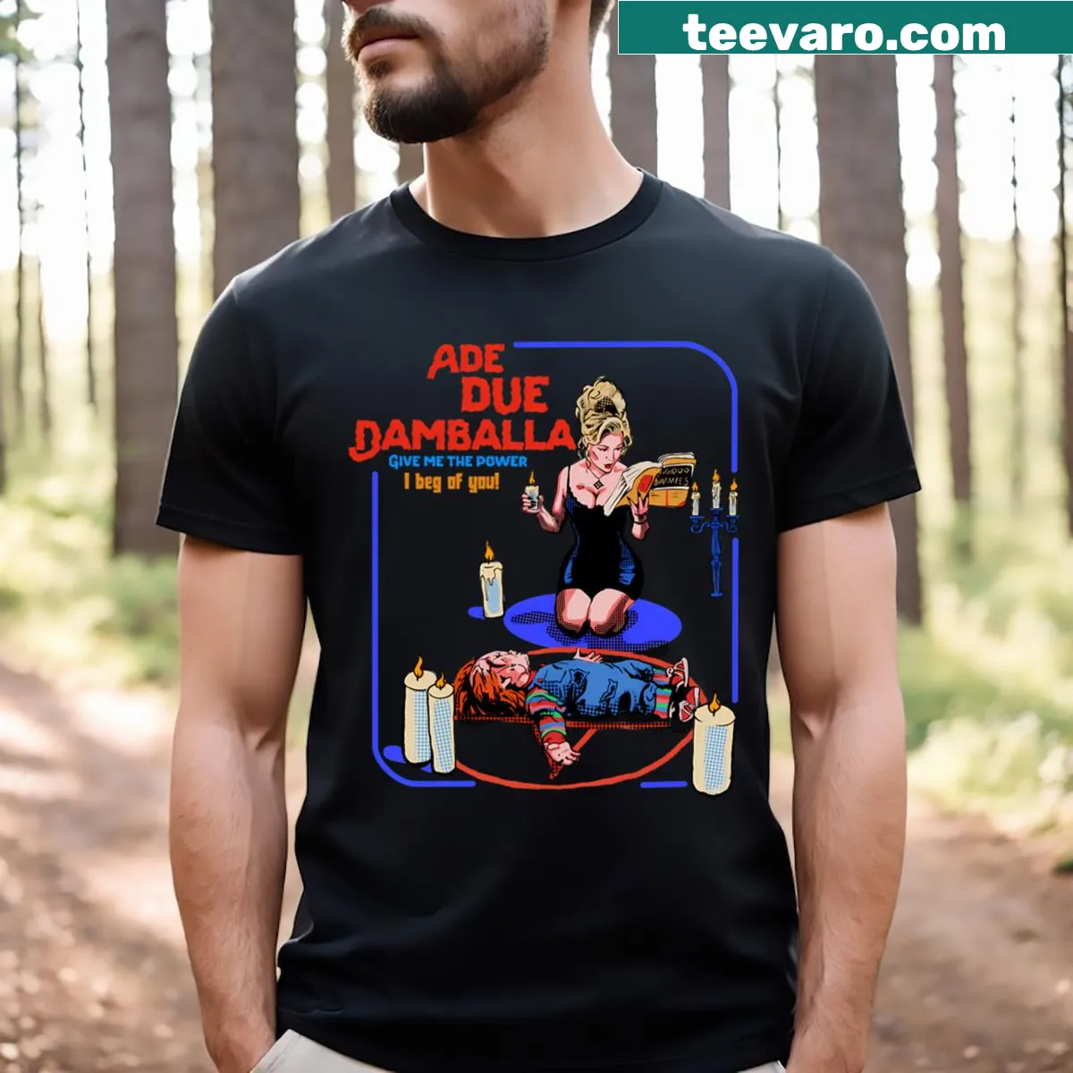 Horror-themed t-shirt featuring Bride of Chucky design — on a men's t-shirt