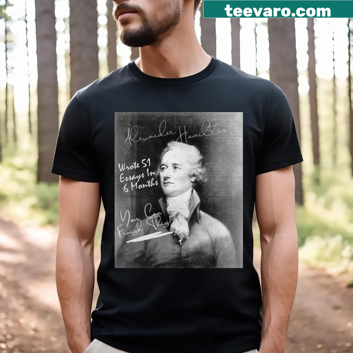 Retro-style t-shirt celebrating Alexander Hamilton's 51 essays achievement — on a men's t-shirt
