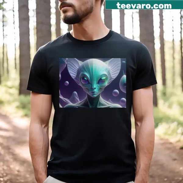 Illustration of a mysterious alien creature on a t-shirt