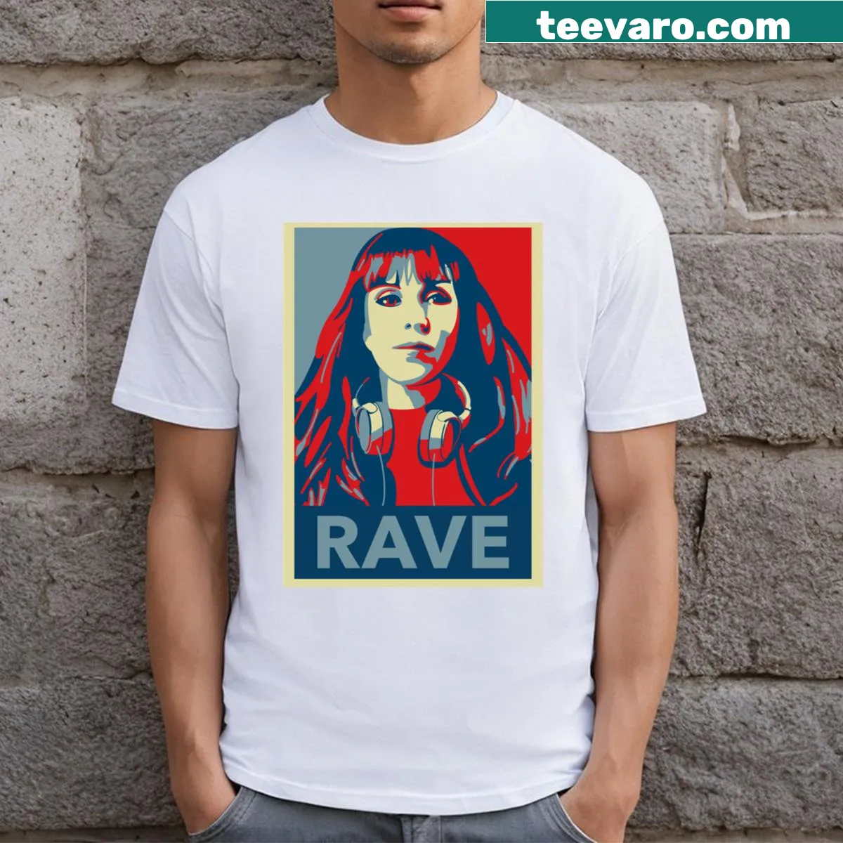 Stylized portrait T-shirt featuring Angela Rayner's likeness. — on a men's t-shirt