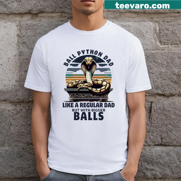 Graphic T-shirt featuring a large ball python and the text 'Ball Python Dad'